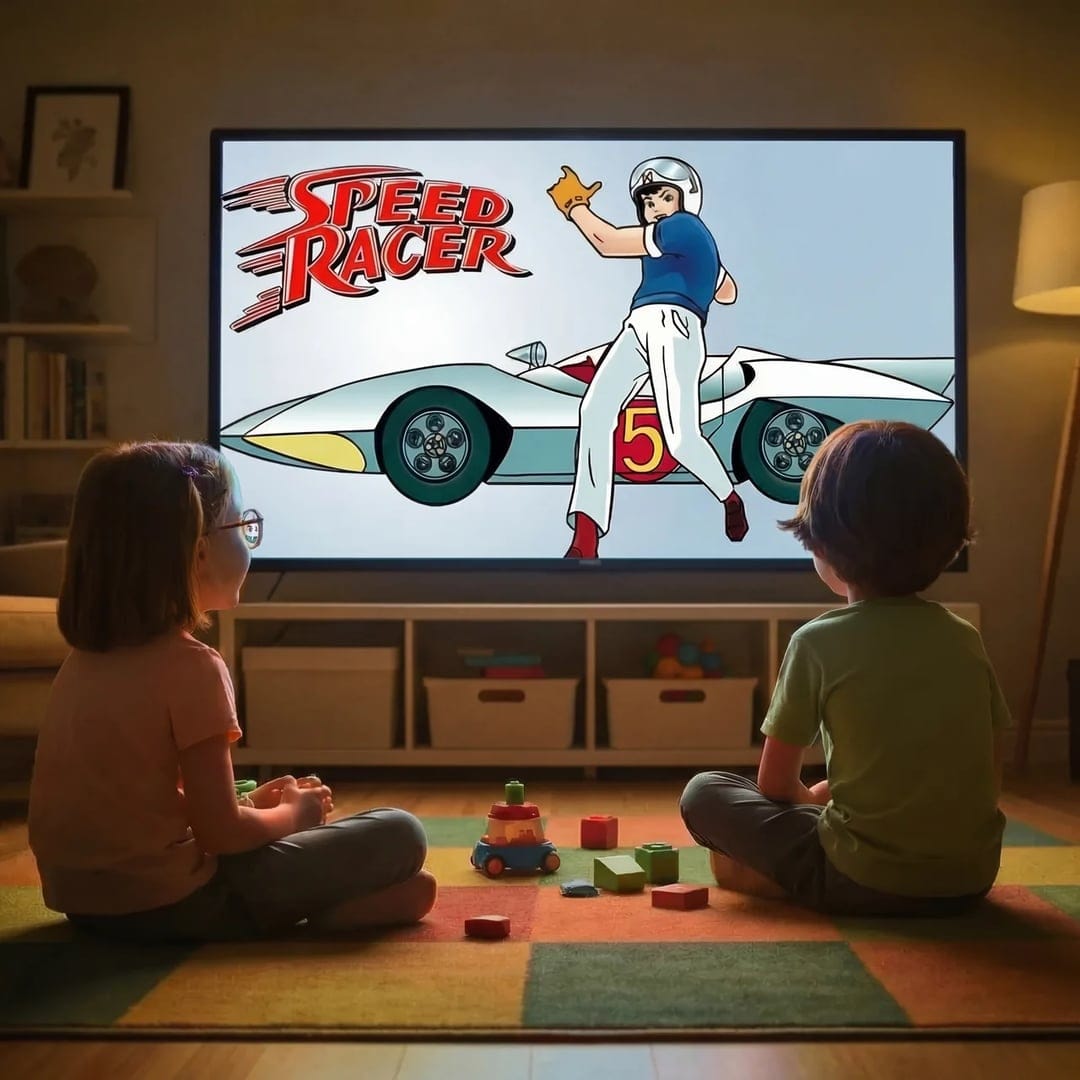 Crianças assistindo desenhos clássicos em família